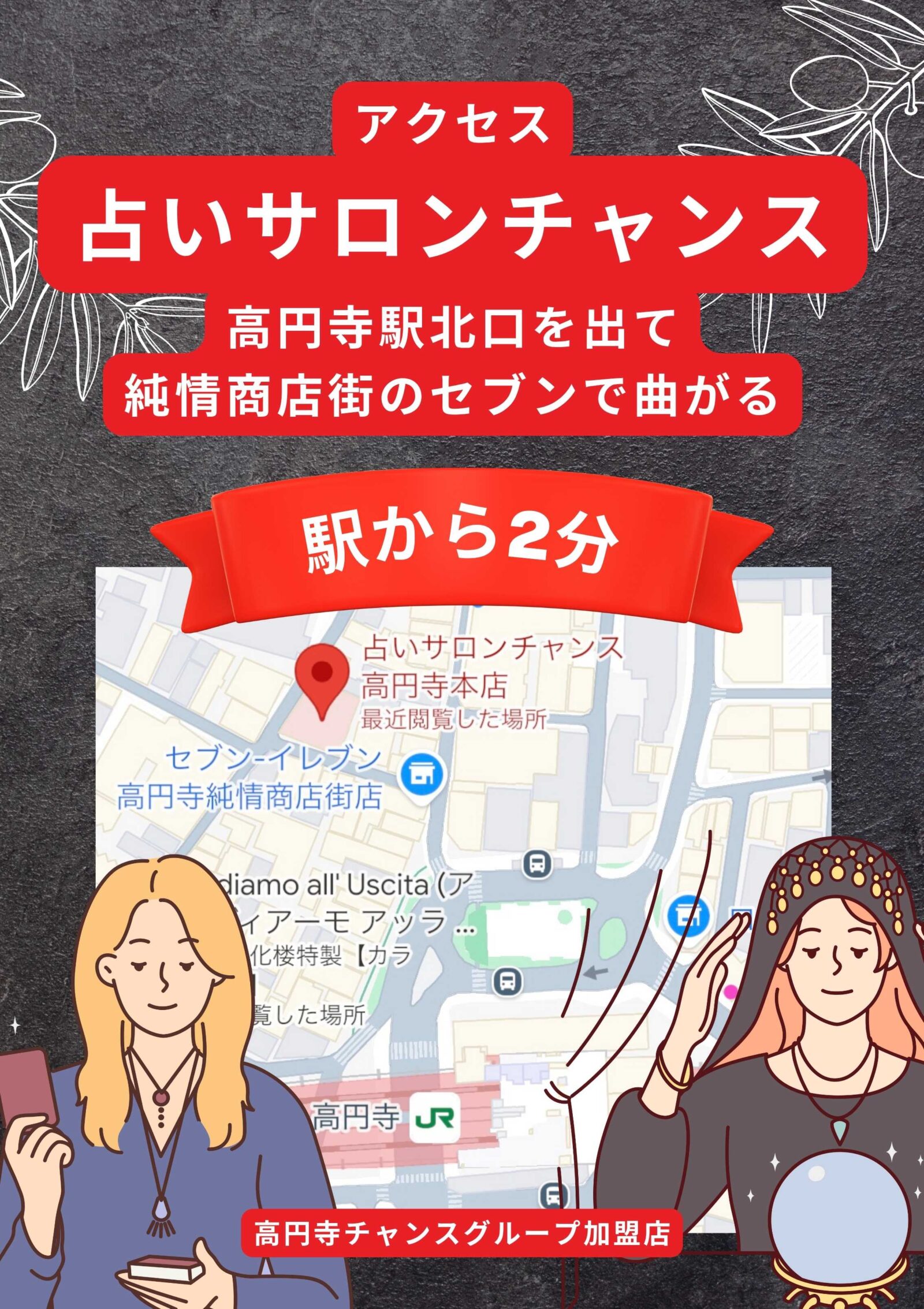 高円寺駅から占いサロンチャンスへの地図