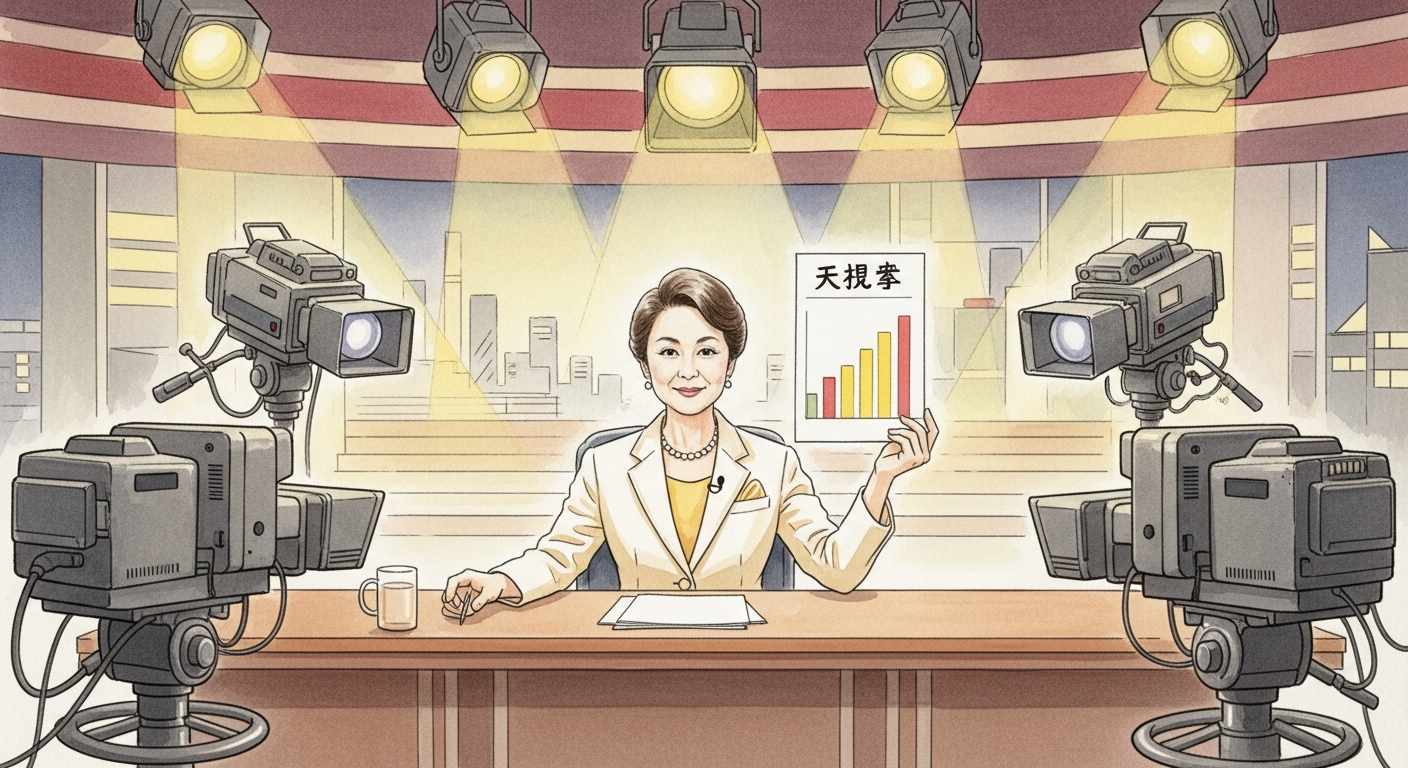 1990 年代のテレビ番組で「占いは統計学」と説明する占い師のイメージ