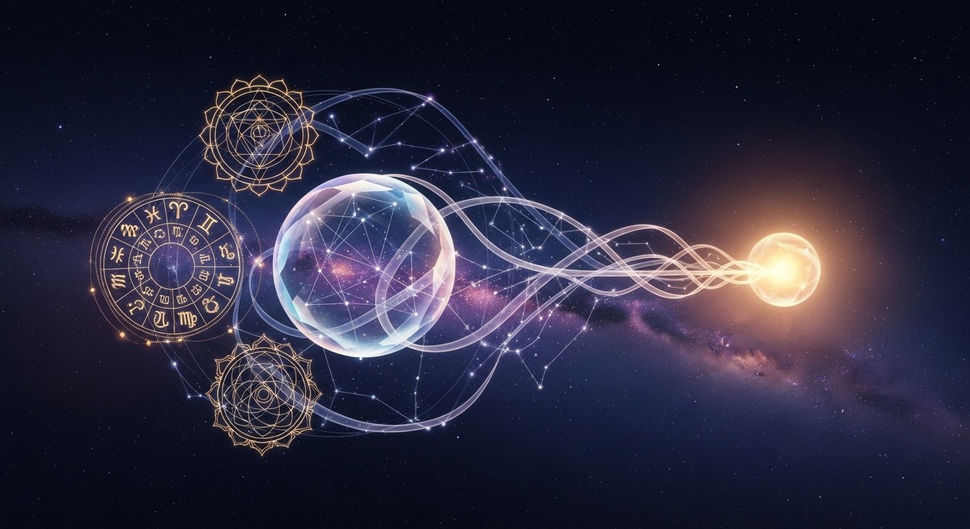 占星術データが構造化され生成AIへと流れ込むJSON占いのイメージ図