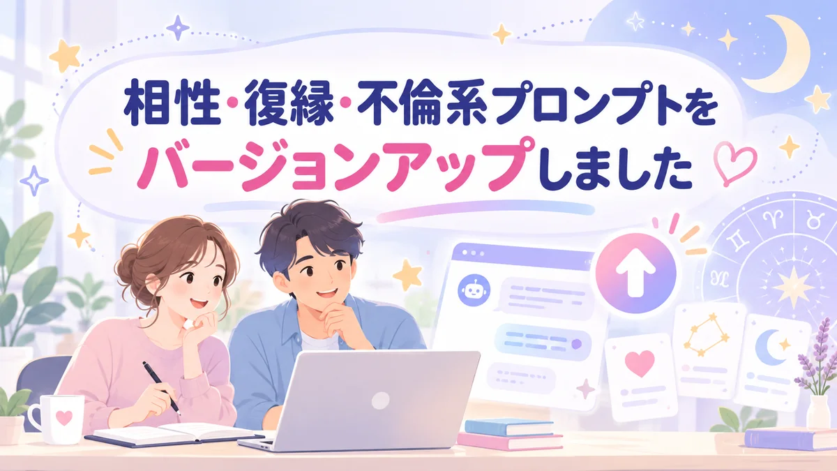 相性・復縁・不倫系プロンプトをバージョンアップしました（mond の記事へ）